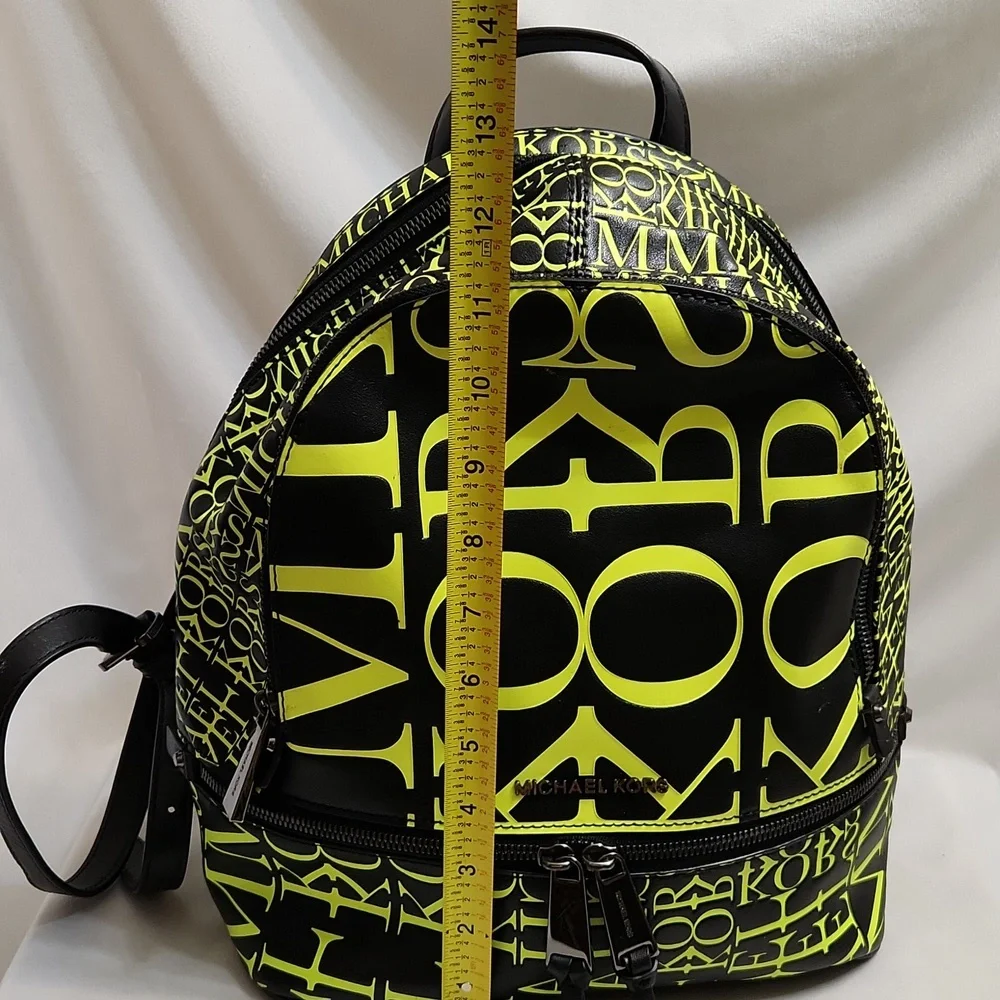 Michael Kors Rhea Medium Newsprint Print Logo Leather Backpack
